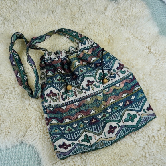 VTG Tapestry Cross Body Messenger Bag Carpet Fabric Boho Purse Hippie Festival - Picture 1 of 5